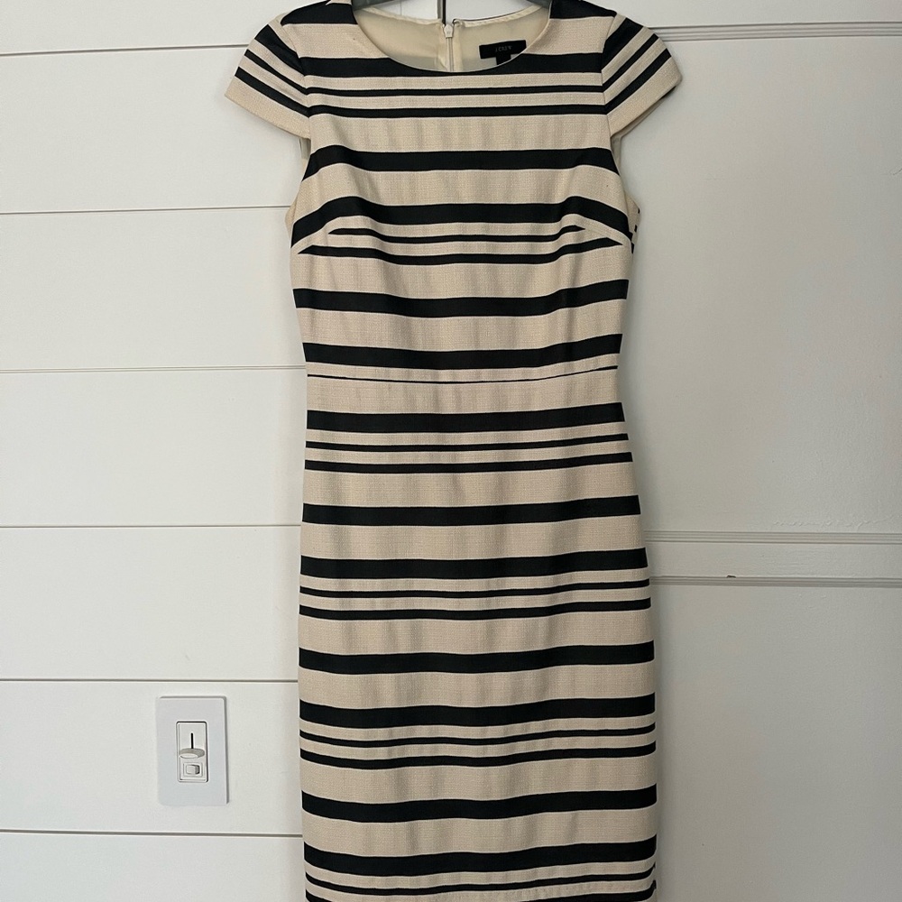 J. Crew Black and White Sheath Midi Dress